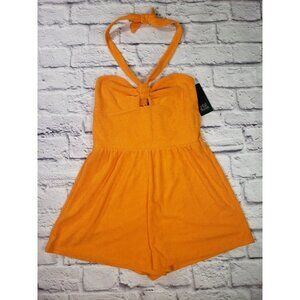 NEW Wild Fable Women's Size XS Orange Halter Tie Towel Terry Cloth Romper